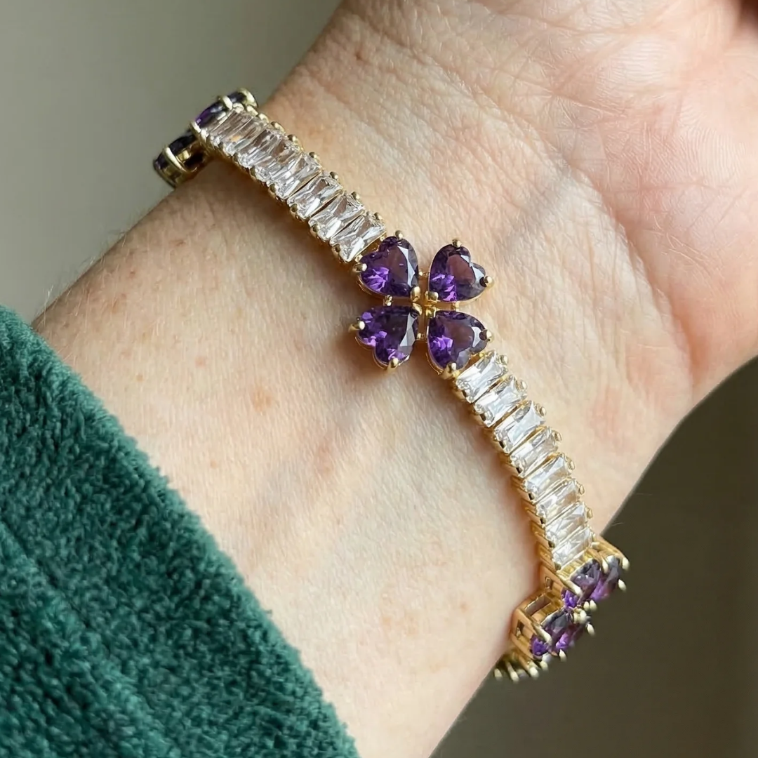 Ametyst Kløverhjerte Armbånd | Guld