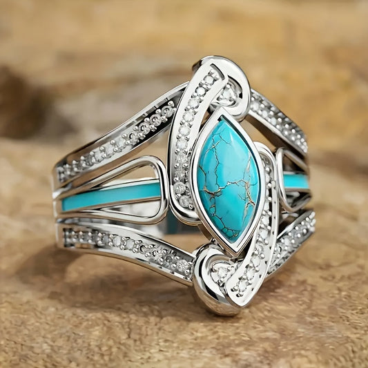 Turkis Marquis Statement Ring | Hvidguld
